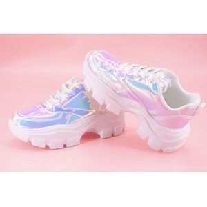 LUCKY STEP Women Chunky Platform Dad Colorblock Hologram CasualWalking Sneakers